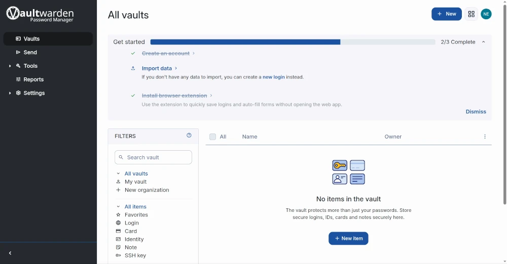 Vault login screen
